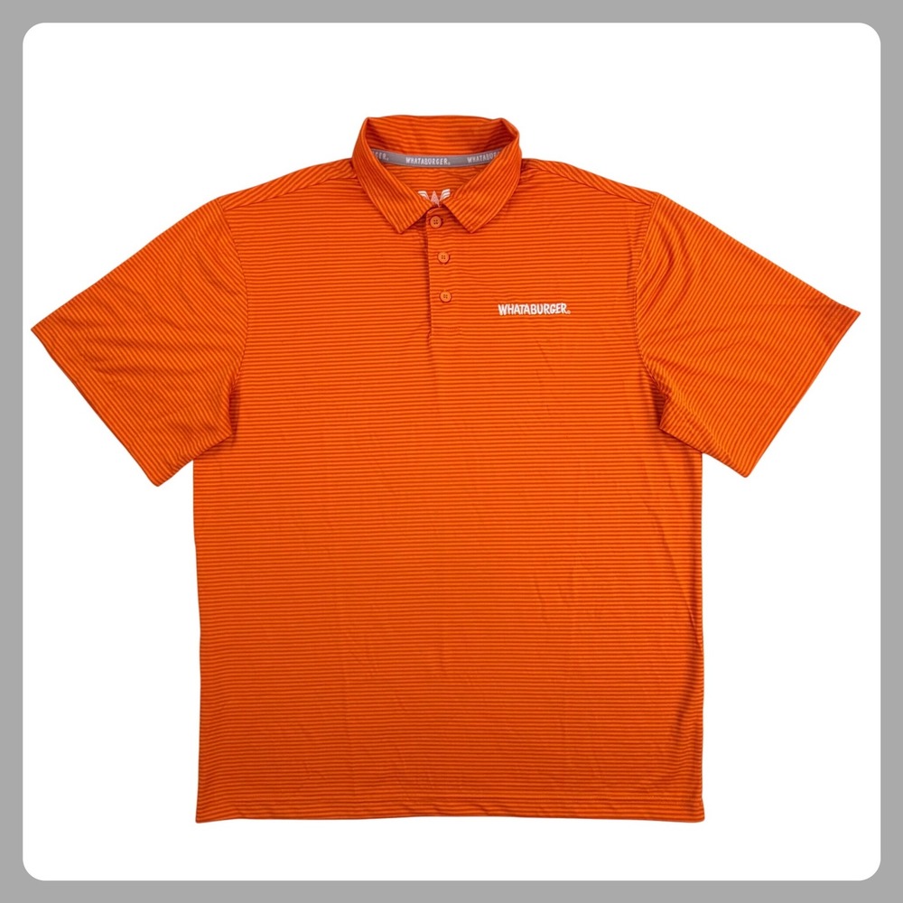 Whataburger‎ Polo Shirt Mens LARGE Orange Polyester Striped Short Sleeve Logo